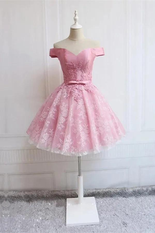 Simple Off The Shoulder Short Prom Dress,Appliques Tulle Homecoming Dress Party Dress,SH104