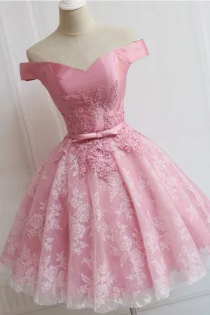 Simple Off The Shoulder Short Prom Dress,Appliques Tulle Homecoming Dress Party Dress,SH104