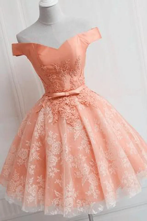Simple Off The Shoulder Short Prom Dress,Appliques Tulle Homecoming Dress Party Dress,SH104