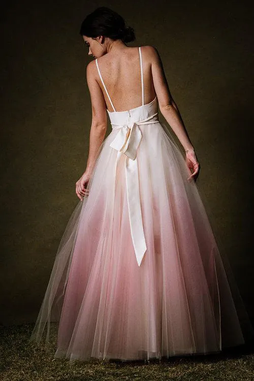 Simple Ombre A-line Spaghetti Straps Floor-length Long Prom Dresses, SP383