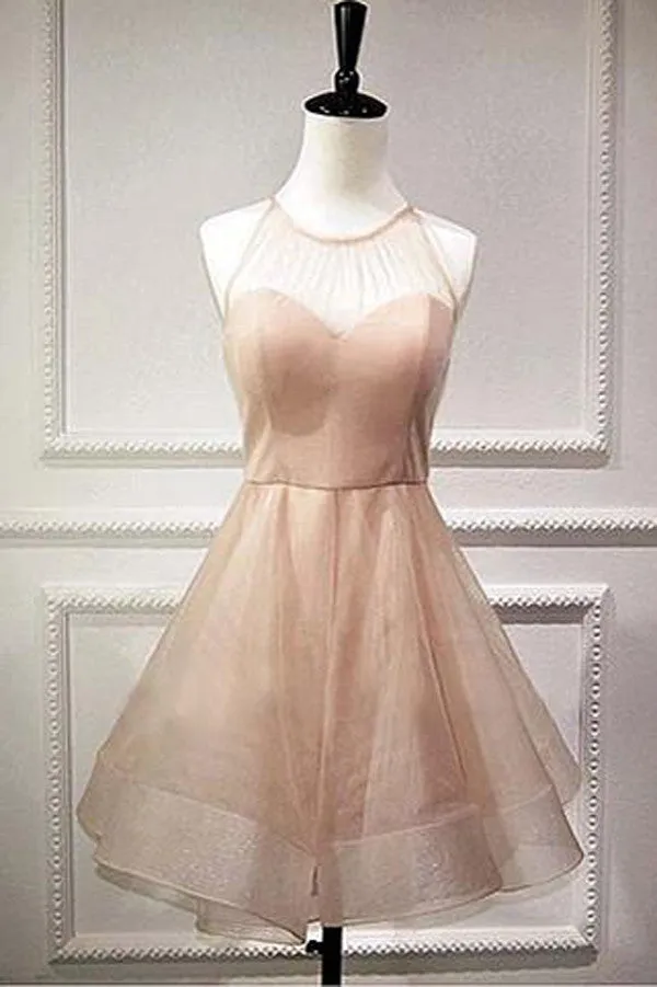 Simple Pink Sheer Homecoming Dresses,Lace Up Short Prom Dress SH145