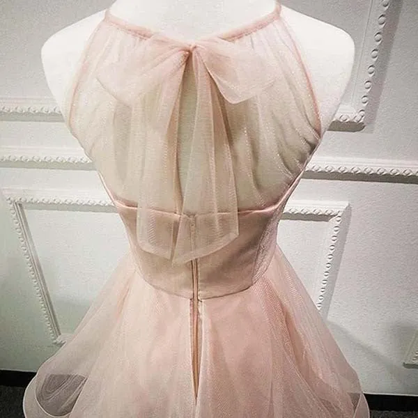 Simple Pink Sheer Homecoming Dresses,Lace Up Short Prom Dress SH145