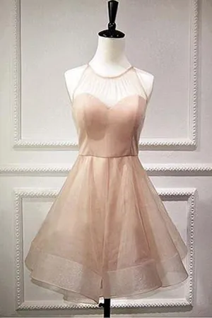 Simple Pink Sheer Homecoming Dresses,Lace Up Short Prom Dress SH145