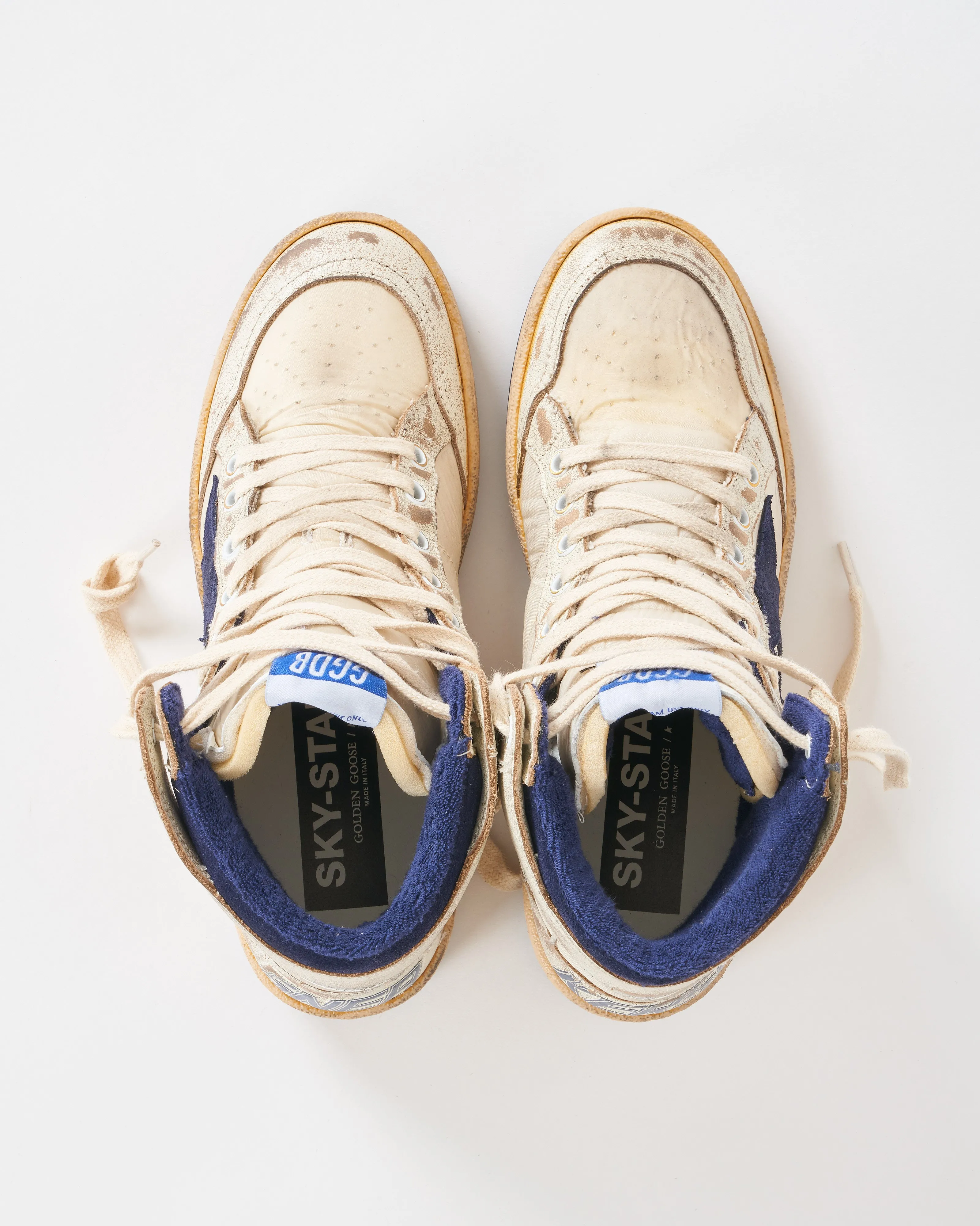 sky star shiny leather and nylon with suede star - white/dark blue