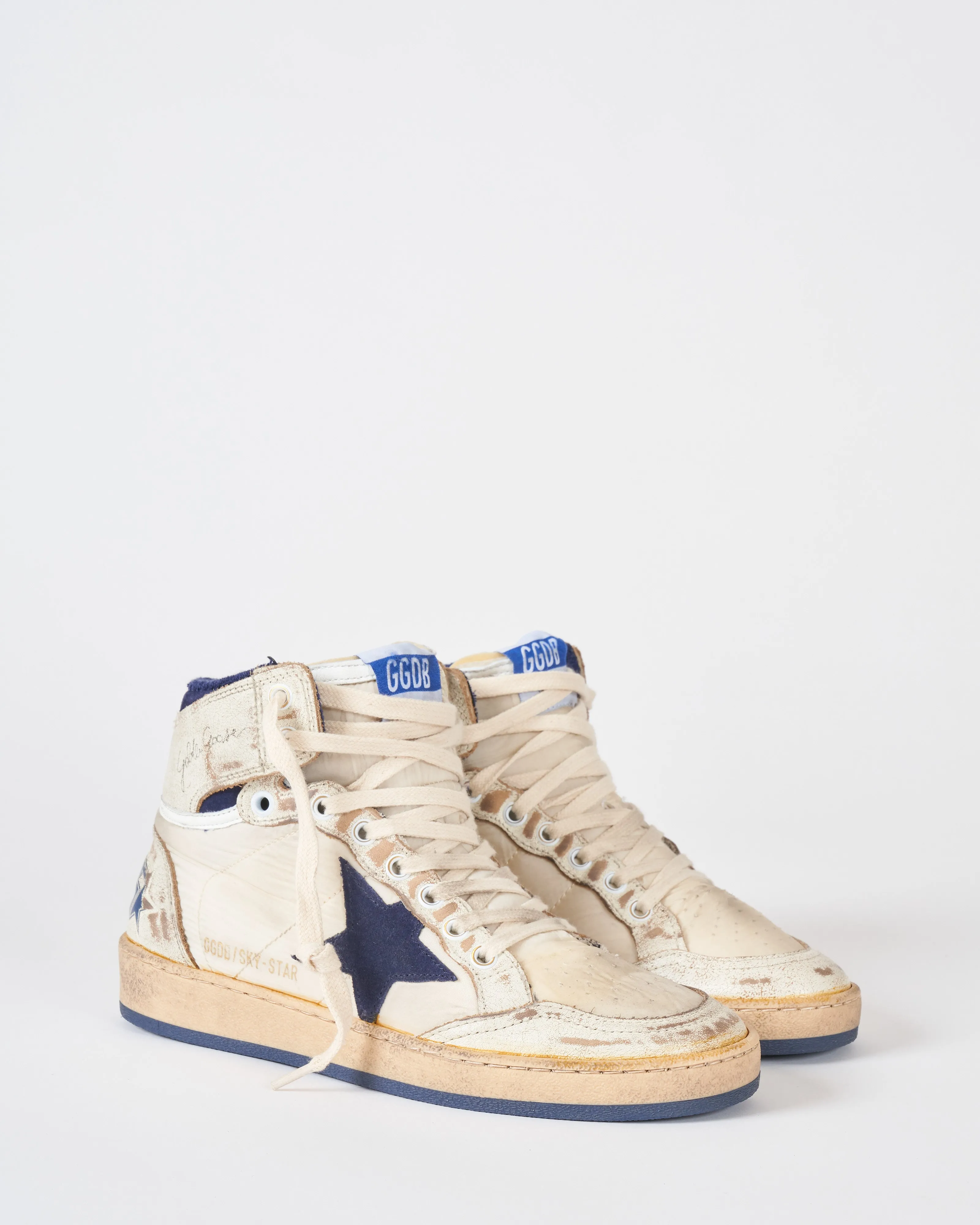 sky star shiny leather and nylon with suede star - white/dark blue