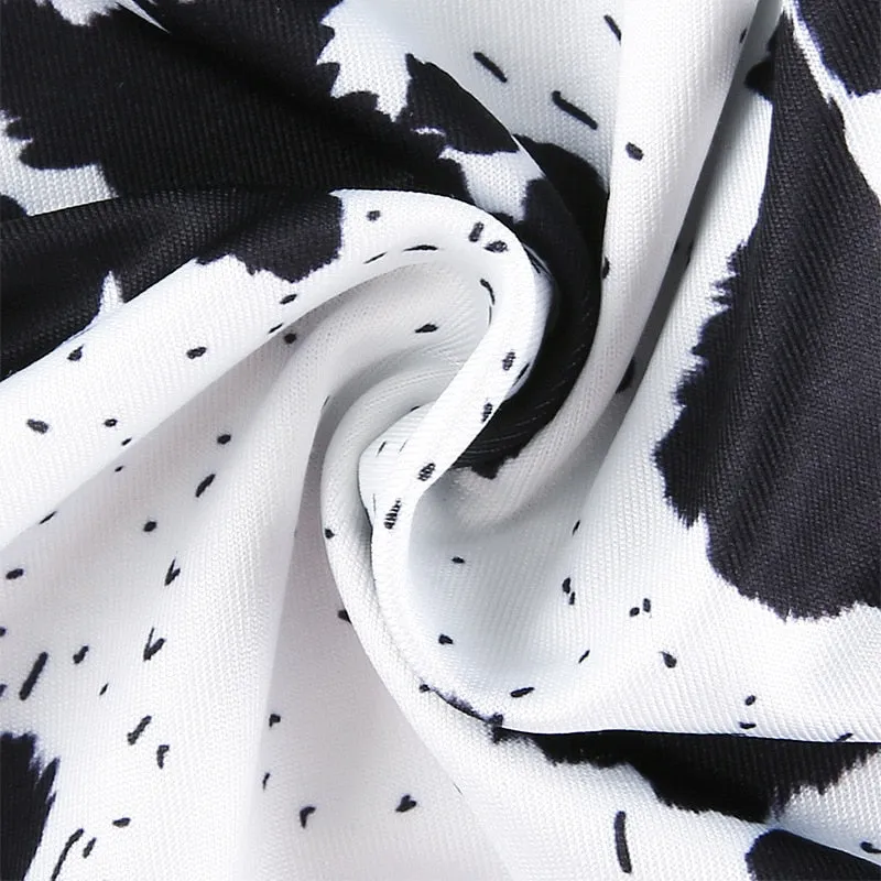Sleeveless Cow Print Short Dress O Neck Wrap Lace up Speckle Slim Summer Dresses
