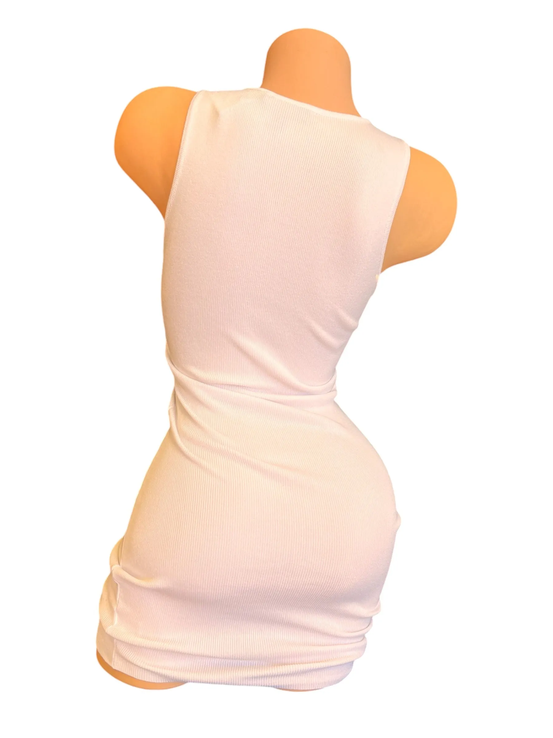 SLEEVELESS GOLD CHAIN LACE UP WHITE DRESS