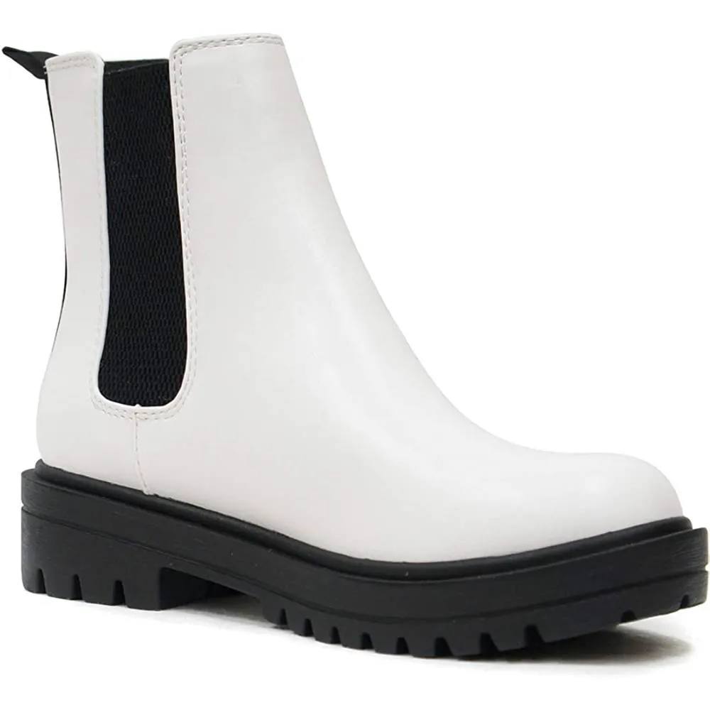 Soda Pilot ~ Women Lug Sole Low Heel Chelsea Fashion Ankle Bootie w/Double Elastic Gore | Multiple Colors and Sizes