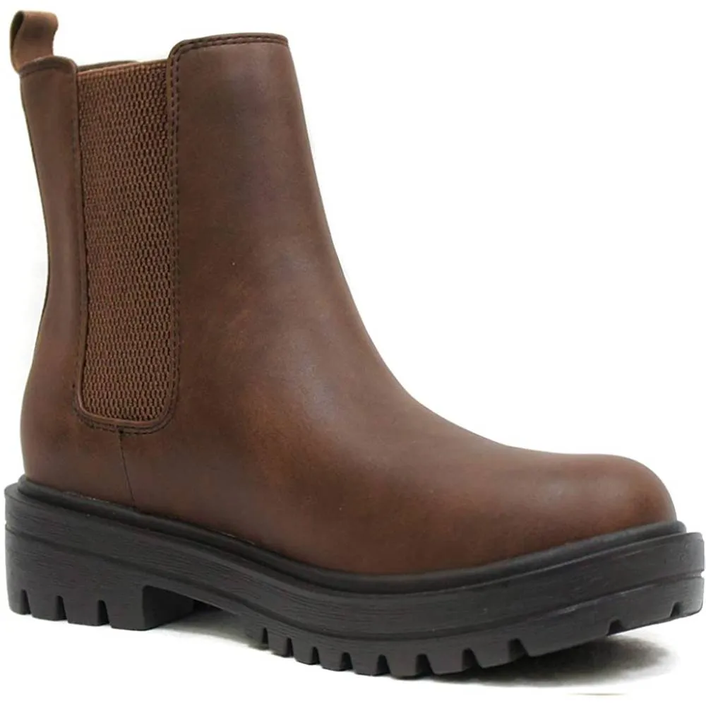 Soda Pilot ~ Women Lug Sole Low Heel Chelsea Fashion Ankle Bootie w/Double Elastic Gore | Multiple Colors and Sizes