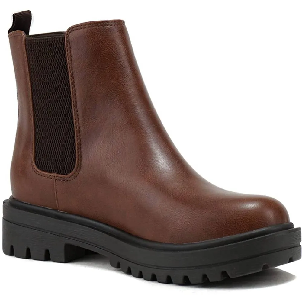 Soda Pilot ~ Women Lug Sole Low Heel Chelsea Fashion Ankle Bootie w/Double Elastic Gore | Multiple Colors and Sizes