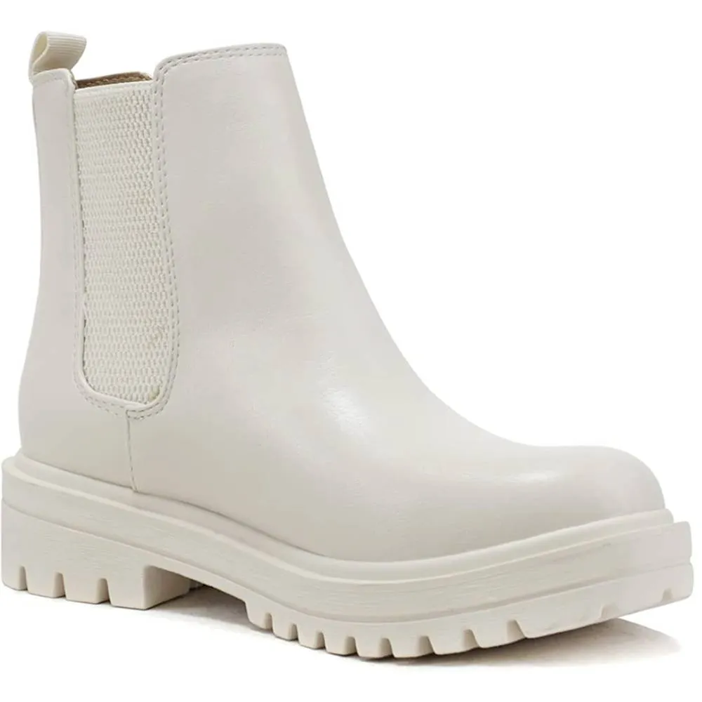 Soda Pilot ~ Women Lug Sole Low Heel Chelsea Fashion Ankle Bootie w/Double Elastic Gore | Multiple Colors and Sizes