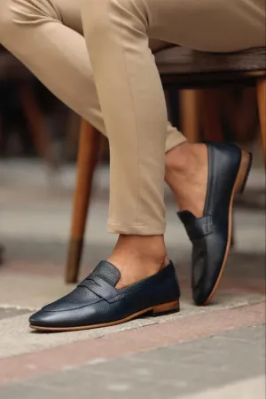 Sole Blue Leather Penny Loafer - Loafers Shoes