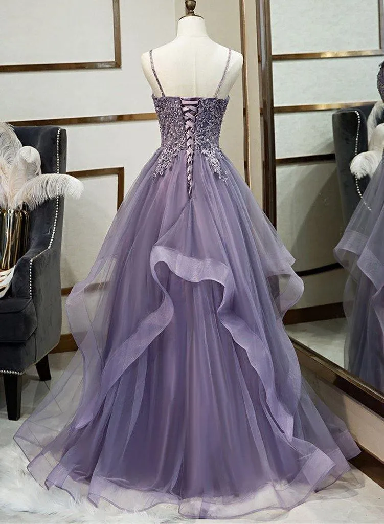 Spaghetti Straps Lace Appliques Long Prom Dresses Evening Dresses TP0903