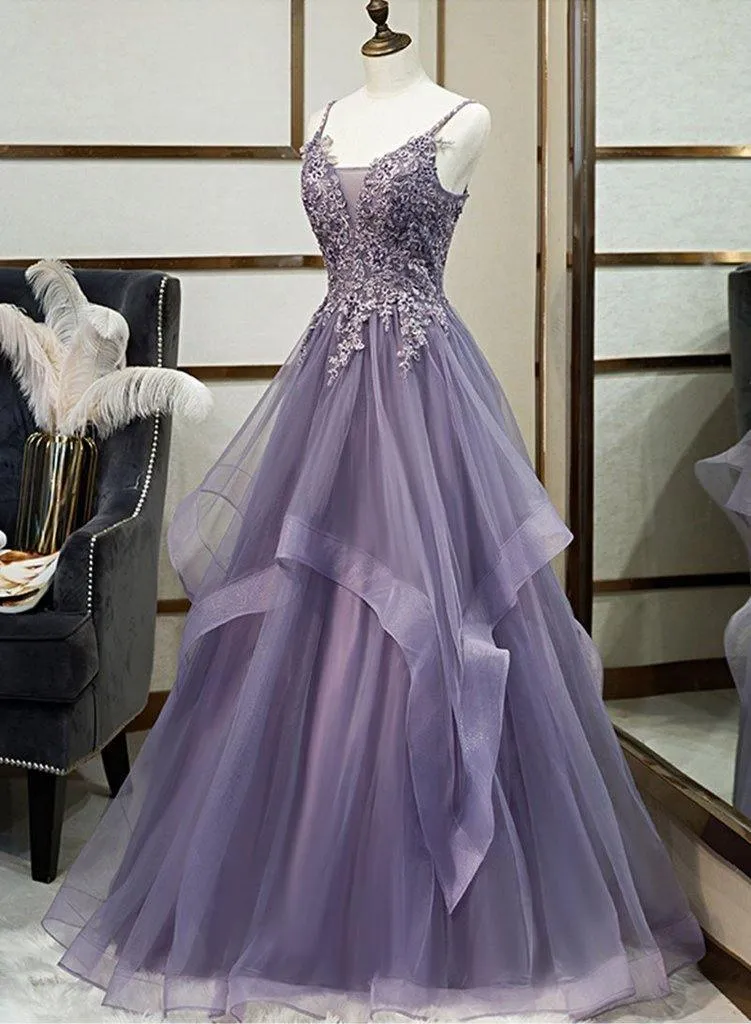 Spaghetti Straps Lace Appliques Long Prom Dresses Evening Dresses TP0903