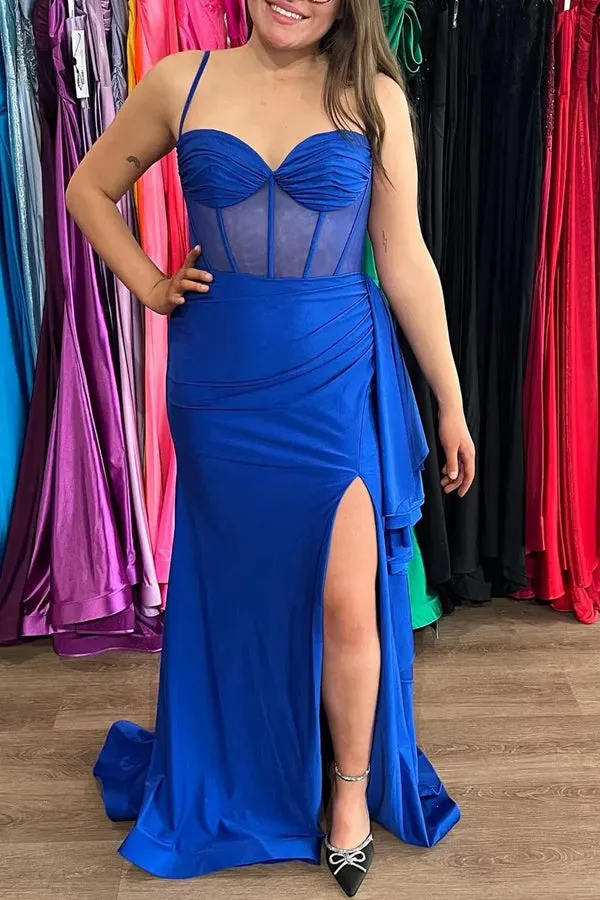 Spaghetti Straps Mermaid Burgundy Long Prom Dress TP1332