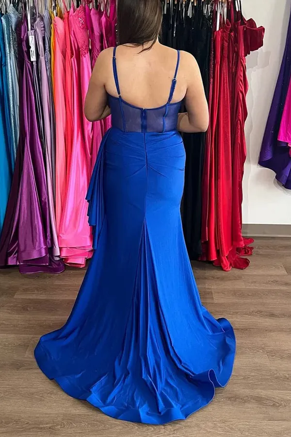 Spaghetti Straps Mermaid Burgundy Long Prom Dress TP1332