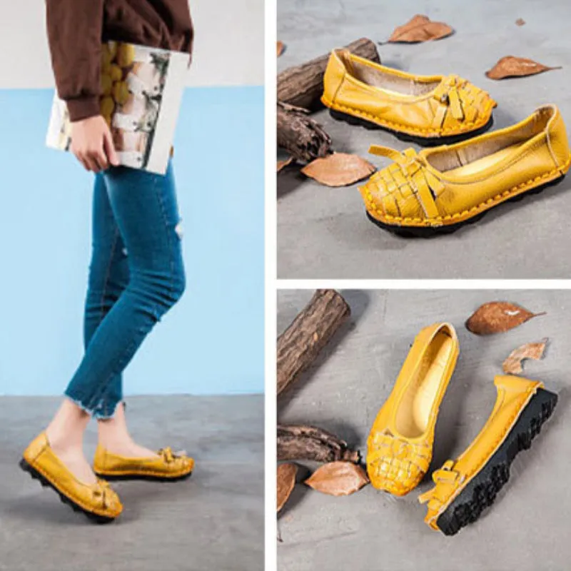 Spring and Summer Genuine Leather Women's Shoes Handmade Retro Soft-soled Flat Shoes