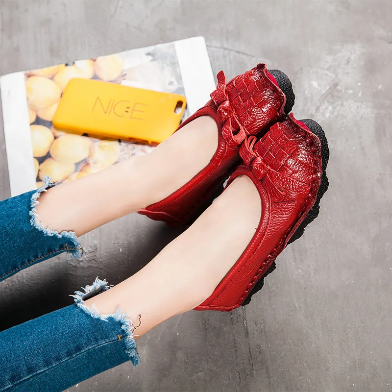 Spring and Summer Genuine Leather Women's Shoes Handmade Retro Soft-soled Flat Shoes