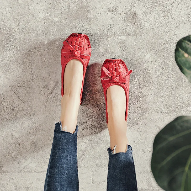 Spring and Summer Genuine Leather Women's Shoes Handmade Retro Soft-soled Flat Shoes