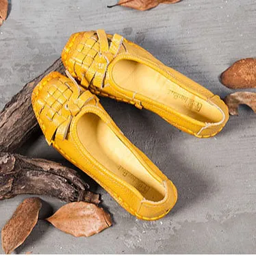 Spring and Summer Genuine Leather Women's Shoes Handmade Retro Soft-soled Flat Shoes