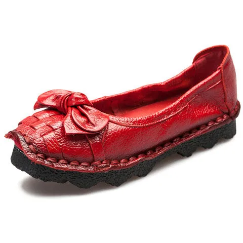 Spring and Summer Genuine Leather Women's Shoes Handmade Retro Soft-soled Flat Shoes