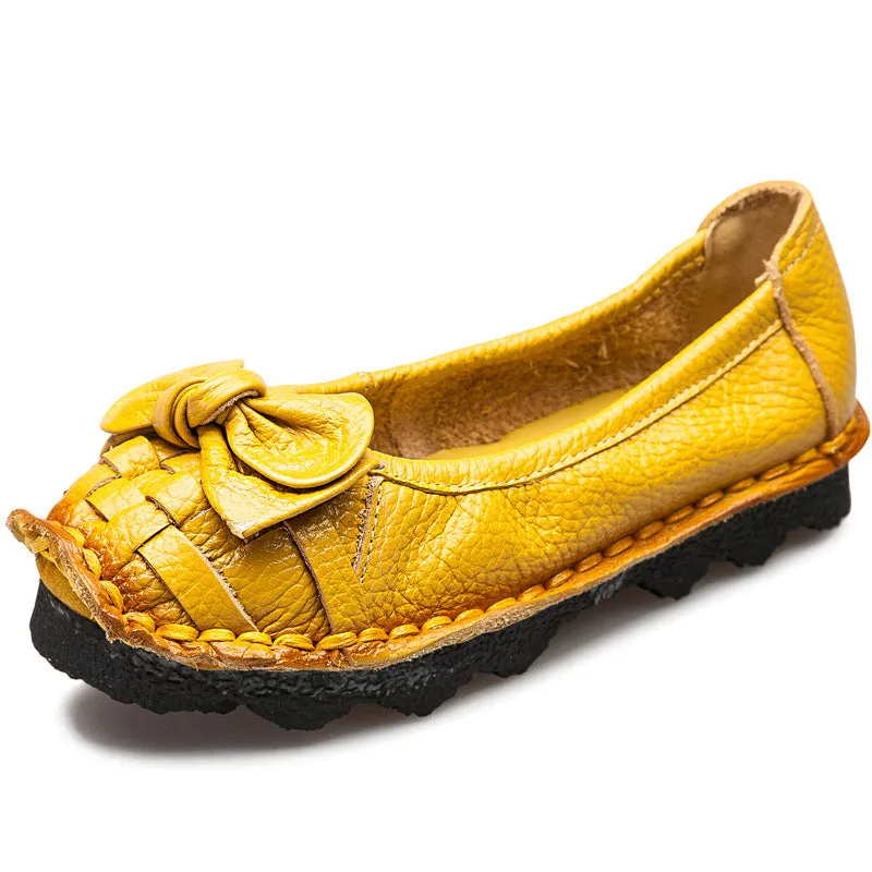 Spring and Summer Genuine Leather Women's Shoes Handmade Retro Soft-soled Flat Shoes
