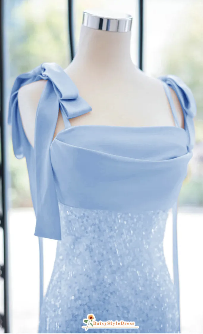 Square Neckline Light Blue Party Dress