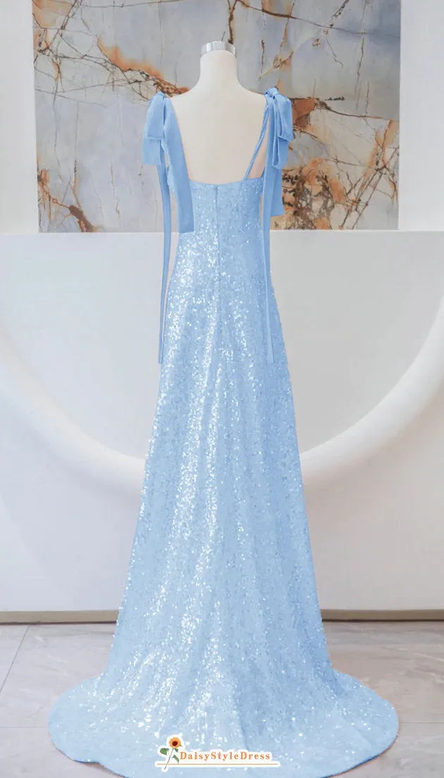 Square Neckline Light Blue Party Dress