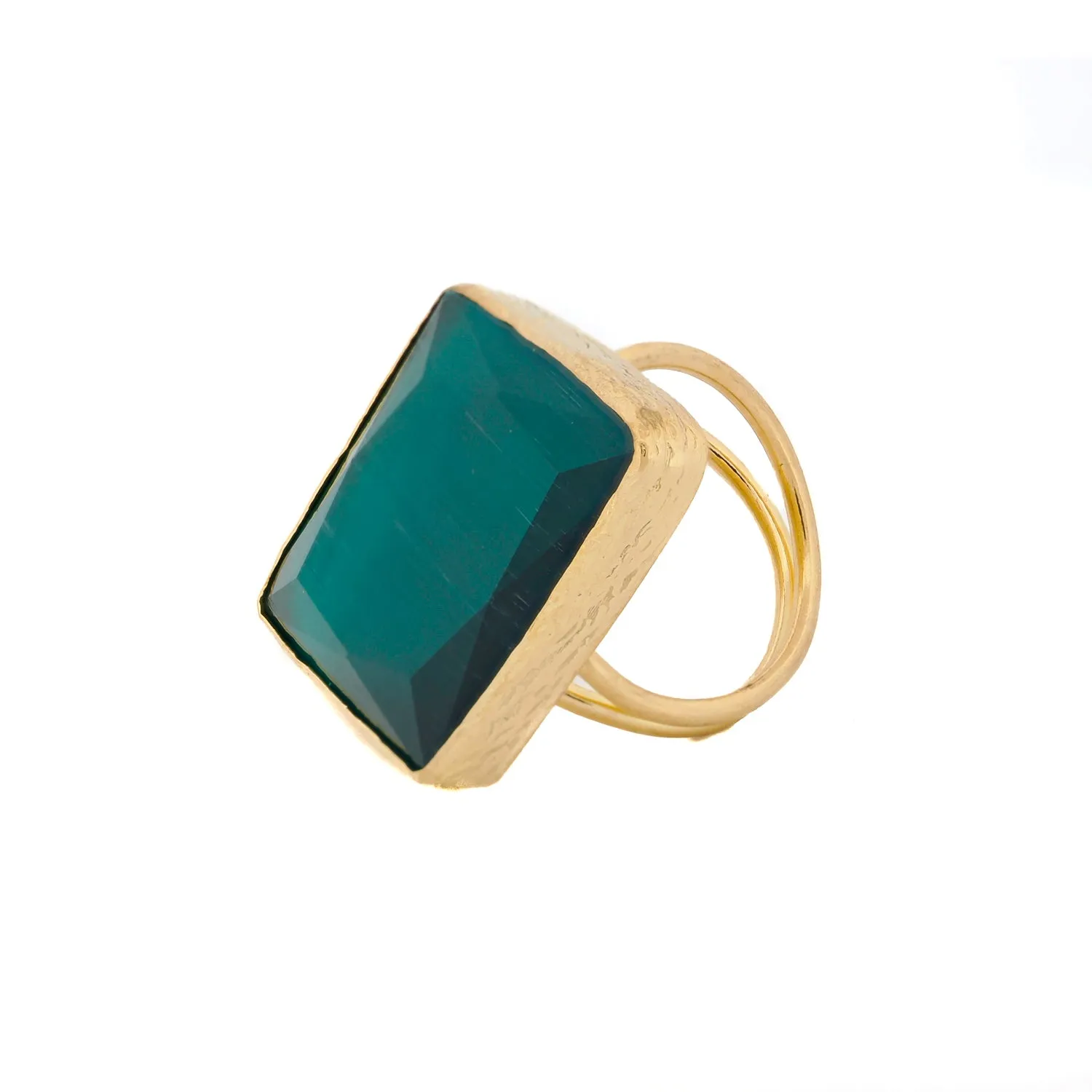 Stylish Green Cat Eye Stone Gold Chunky Ring