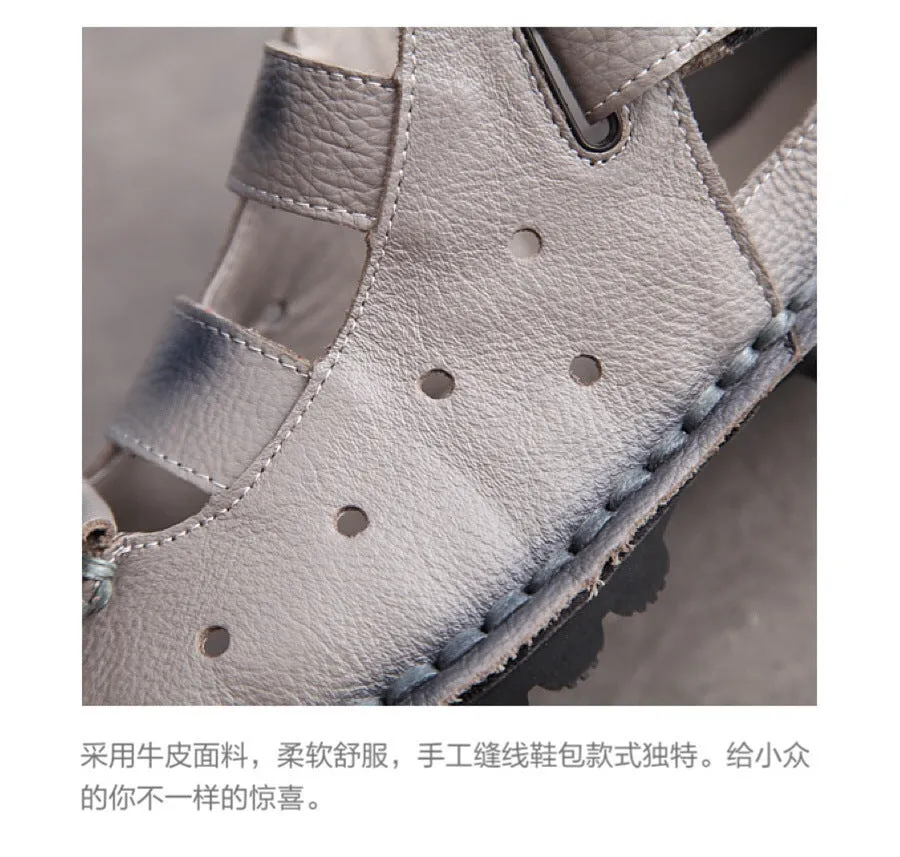 Summer Retro Soft Sole Leather Women's Shoes Personality Casual Sandals