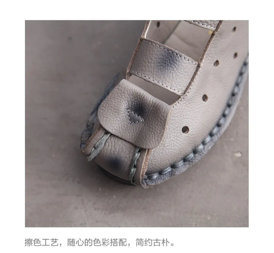 Summer Retro Soft Sole Leather Women's Shoes Personality Casual Sandals