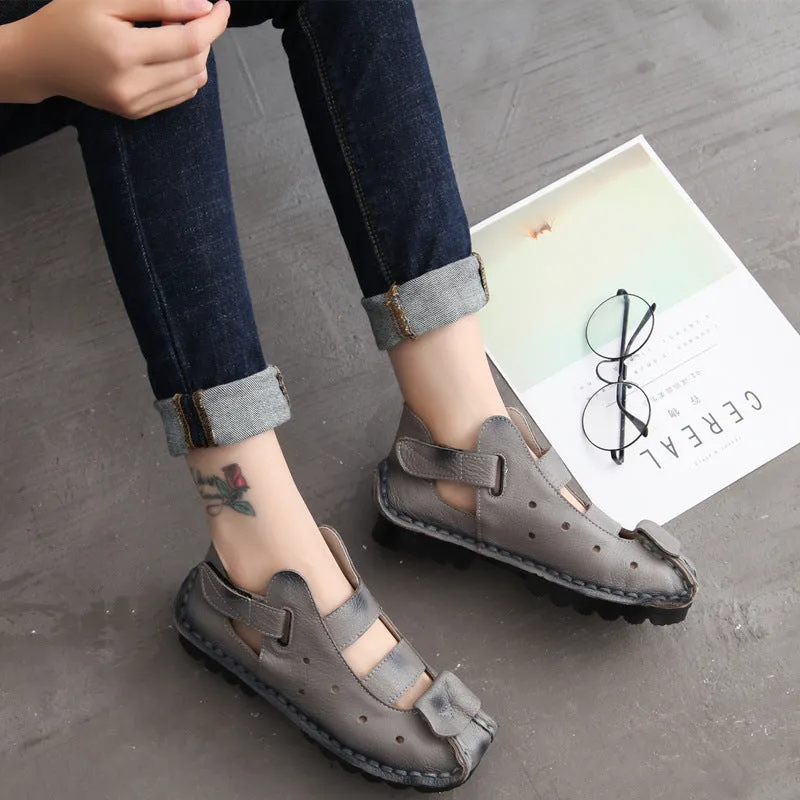 Summer Retro Soft Sole Leather Women's Shoes Personality Casual Sandals