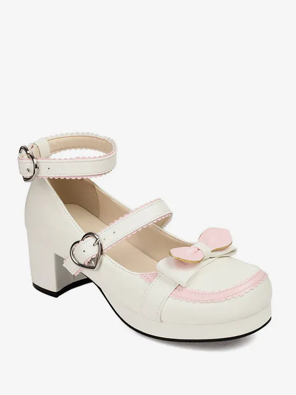 Sweet Lolita Footwear Red Bows PU Leather Chunky Heel Lolita Pumps