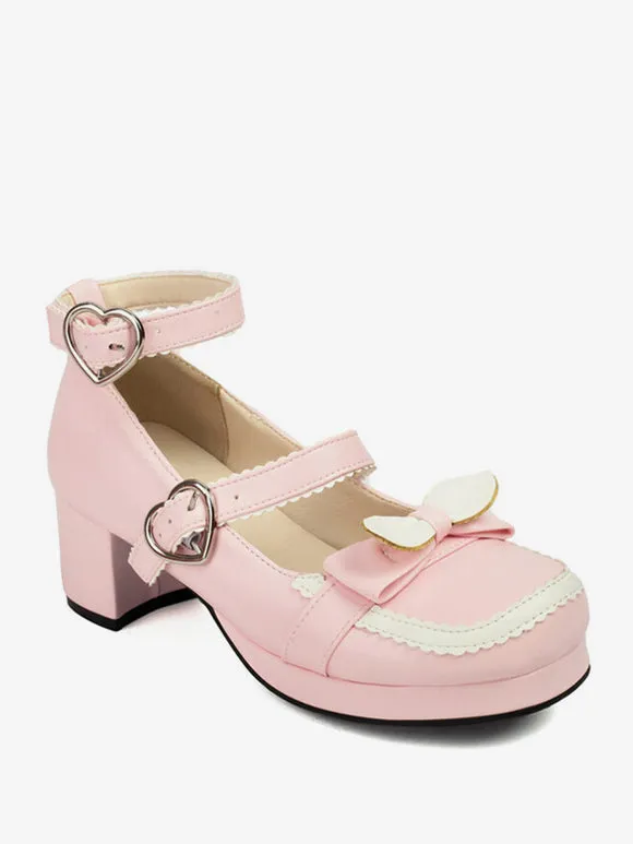 Sweet Lolita Footwear Red Bows PU Leather Chunky Heel Lolita Pumps