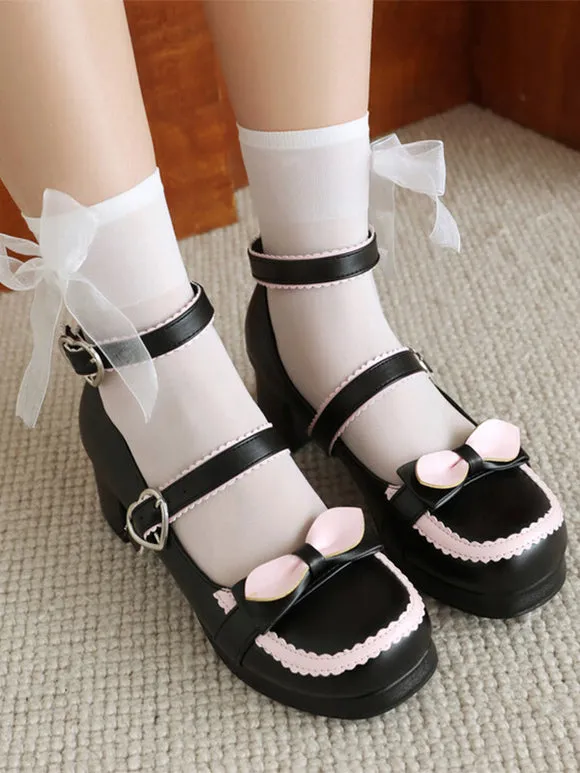Sweet Lolita Footwear Red Bows PU Leather Chunky Heel Lolita Pumps