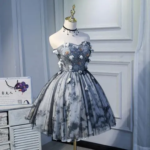 Sweetheart A Line Flowers Homecoming Dresses, Short Prom Dress HD0064