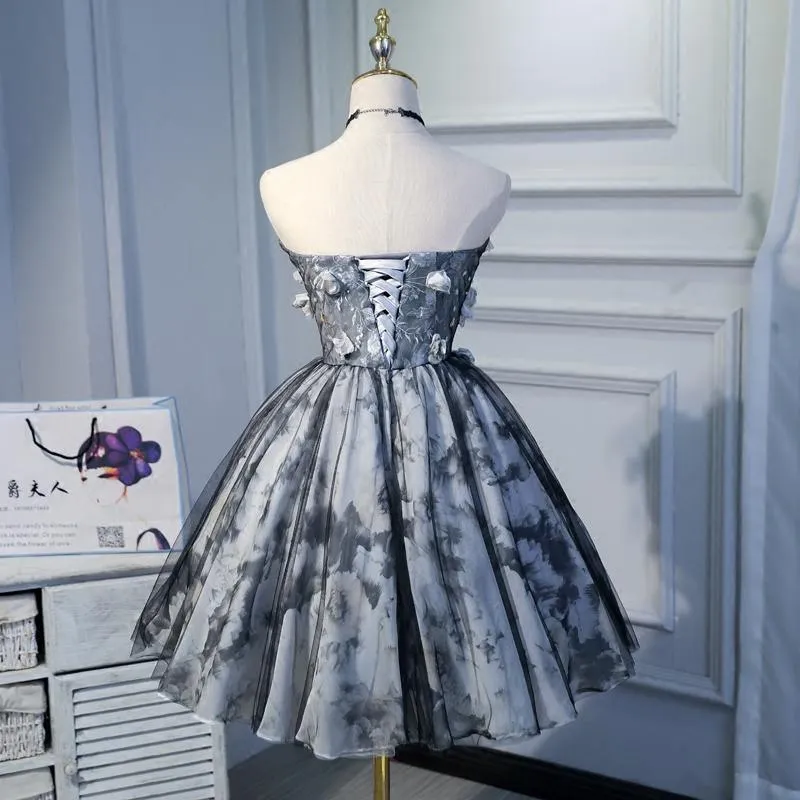 Sweetheart A Line Flowers Homecoming Dresses, Short Prom Dress HD0064