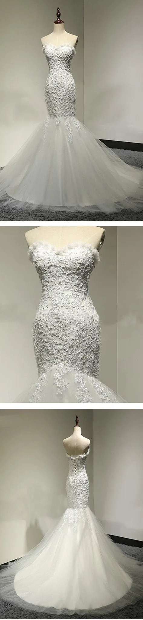 Sweetheart Lace Sexy Mermaid Lace Up Tulle Wedding Party Dresses, WD0028