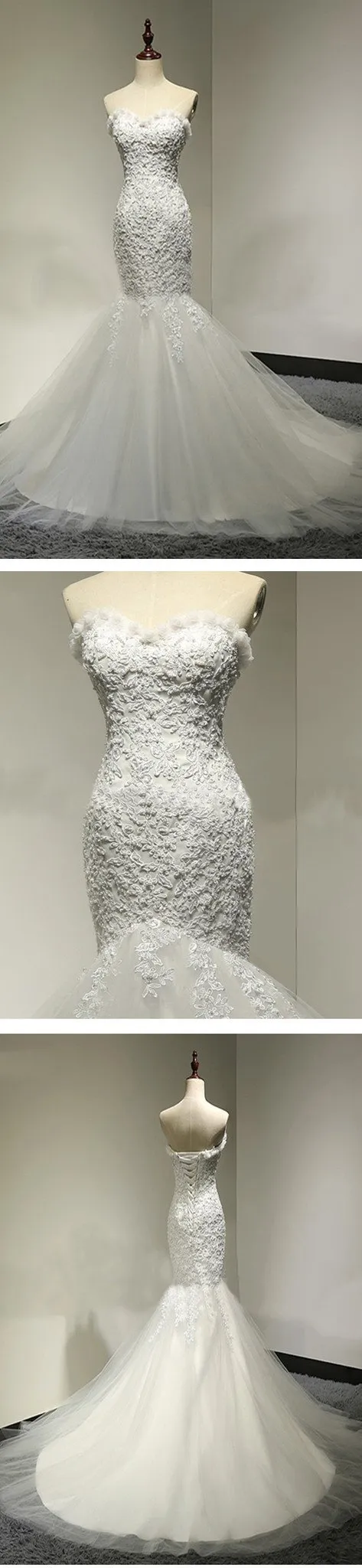 Sweetheart Lace Sexy Mermaid Lace Up Tulle Wedding Party Dresses, WD0028