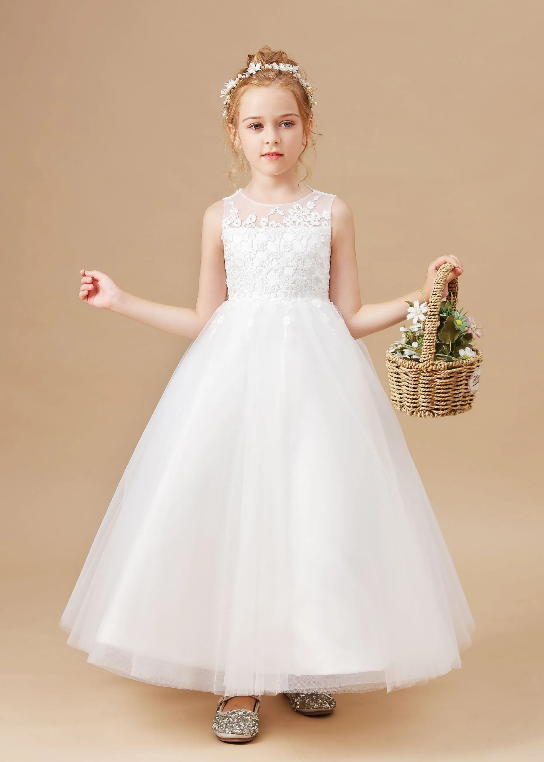 Sweetheart Sleeveless Tulle Flower Girl Dresses With Appliques