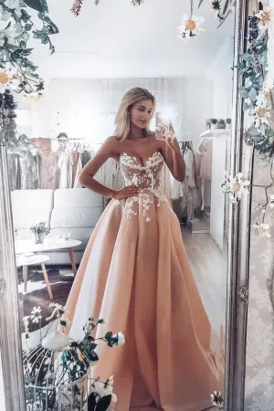 Sweetheart Tulle Lace Long Prom Dress Lace Evening Dresses OKP61