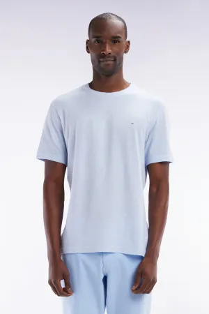 T-shirt en coton et lin bleu clair coupe droite
