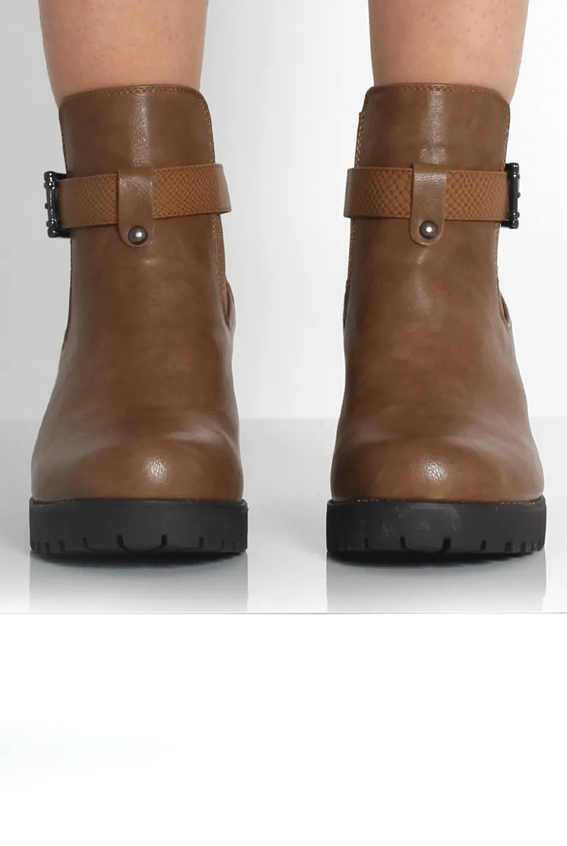 Tabia Brown Chunky Heel Boots