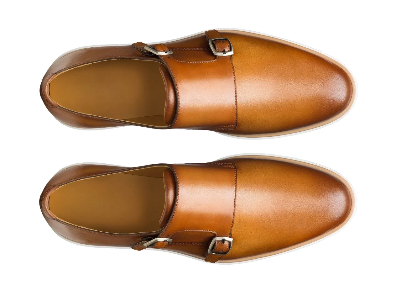 Tan Italian Suede Leather Double Monkstrap Shoes With Sneakers Sole  - Leather Shoes