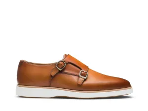 Tan Italian Suede Leather Double Monkstrap Shoes With Sneakers Sole  - Leather Shoes