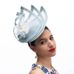 Tear Drop Cut Sinamay Fascinator: Ice Blue