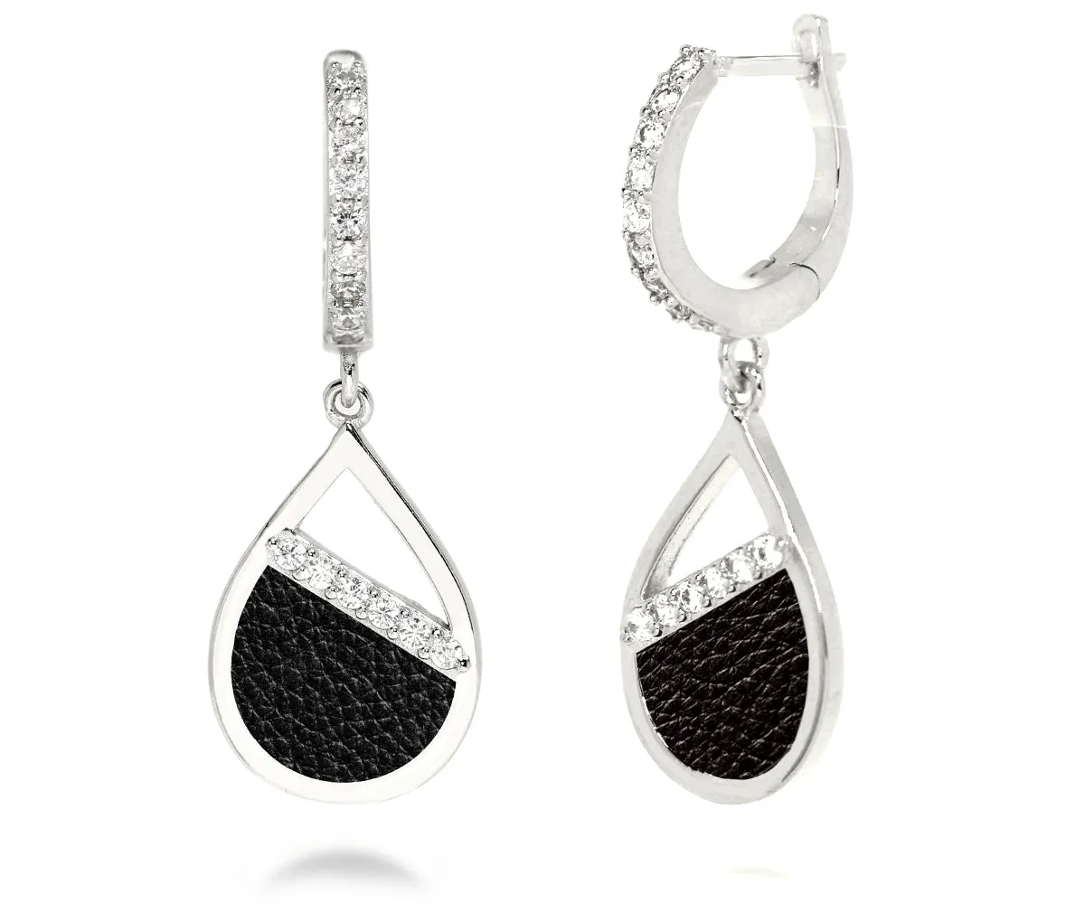Teardrop Leather Inlay Earrings