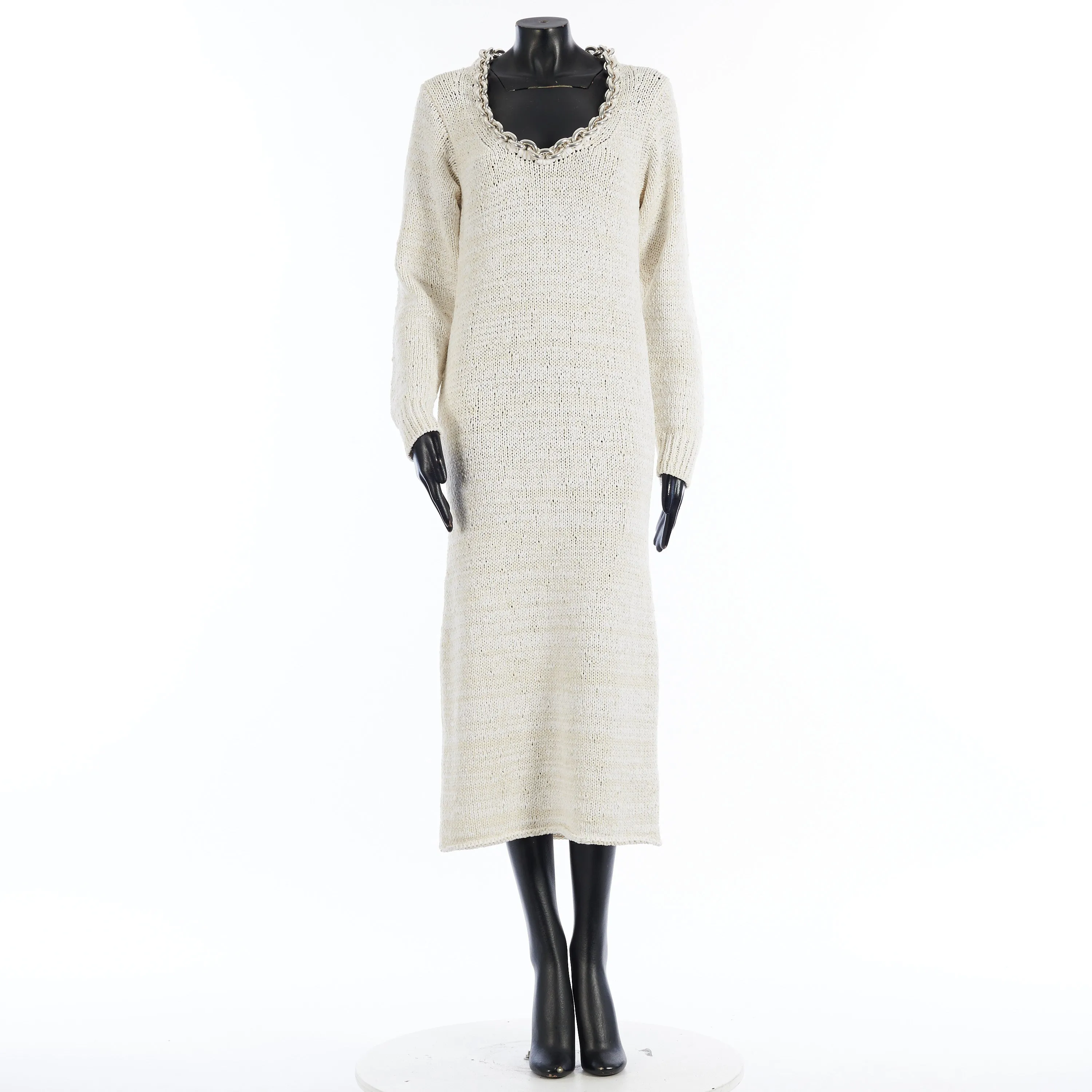 Textured Cotton Knit Dress With Chunky Chain In Chalk White