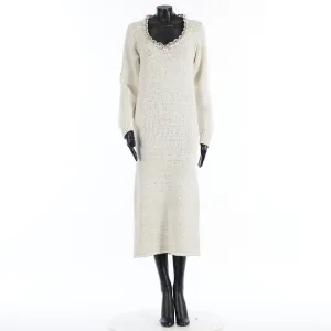 Textured Cotton Knit Dress With Chunky Chain In Chalk White