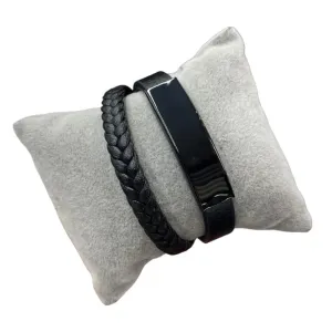 Thick Black Braided Leather Bracelet
